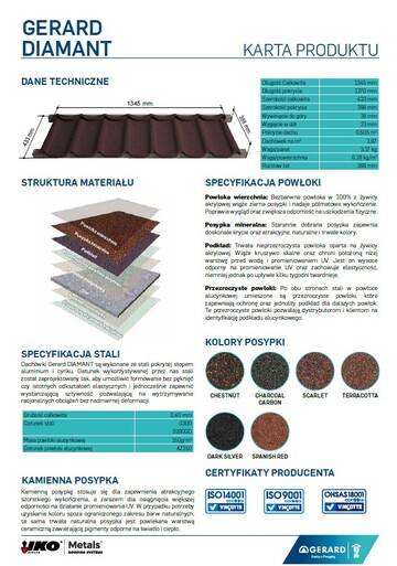 Specyfikacja dachówki Diamant