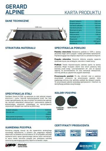 Specyfikacja dachówki Alpine